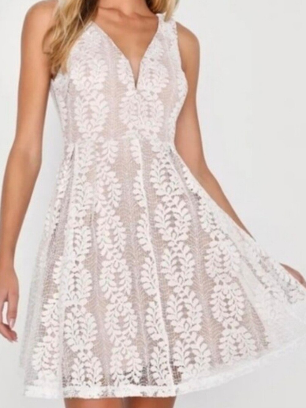 Lulus All of My Heart White Lace Skater A-Line Dress - Sz: Large